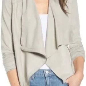 Grey Leather and Cotton Drape zip jacket